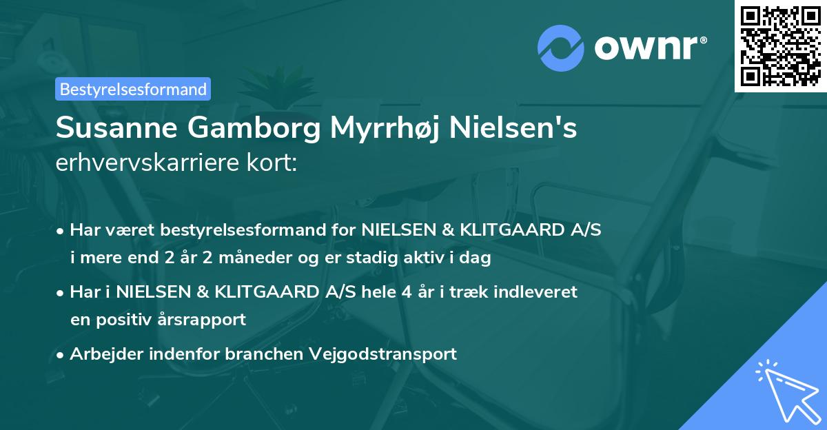 Susanne Gamborg Myrrhøj Nielsen's erhvervskarriere kort