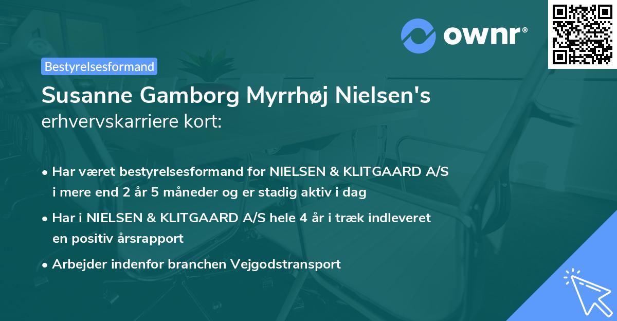 Susanne Gamborg Myrrhøj Nielsen's erhvervskarriere kort