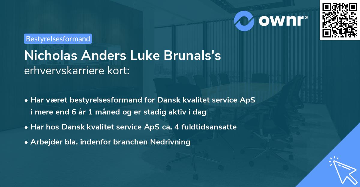 Nicholas Anders Luke Brunals's erhvervskarriere kort