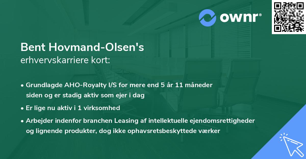 Bent Hovmand-Olsen's erhvervskarriere kort