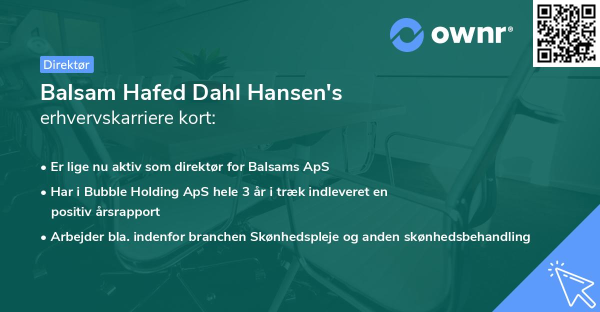 Balsam Hafed Dahl Hansen's erhvervskarriere kort