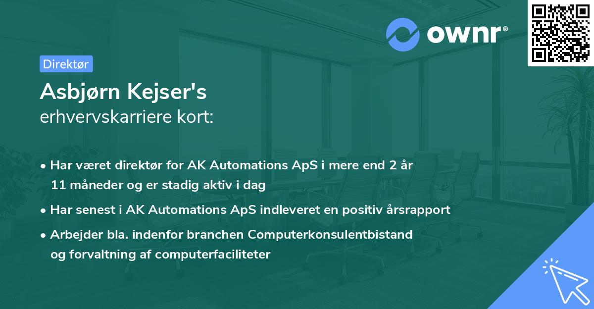 Asbjørn Kejser's erhvervskarriere kort