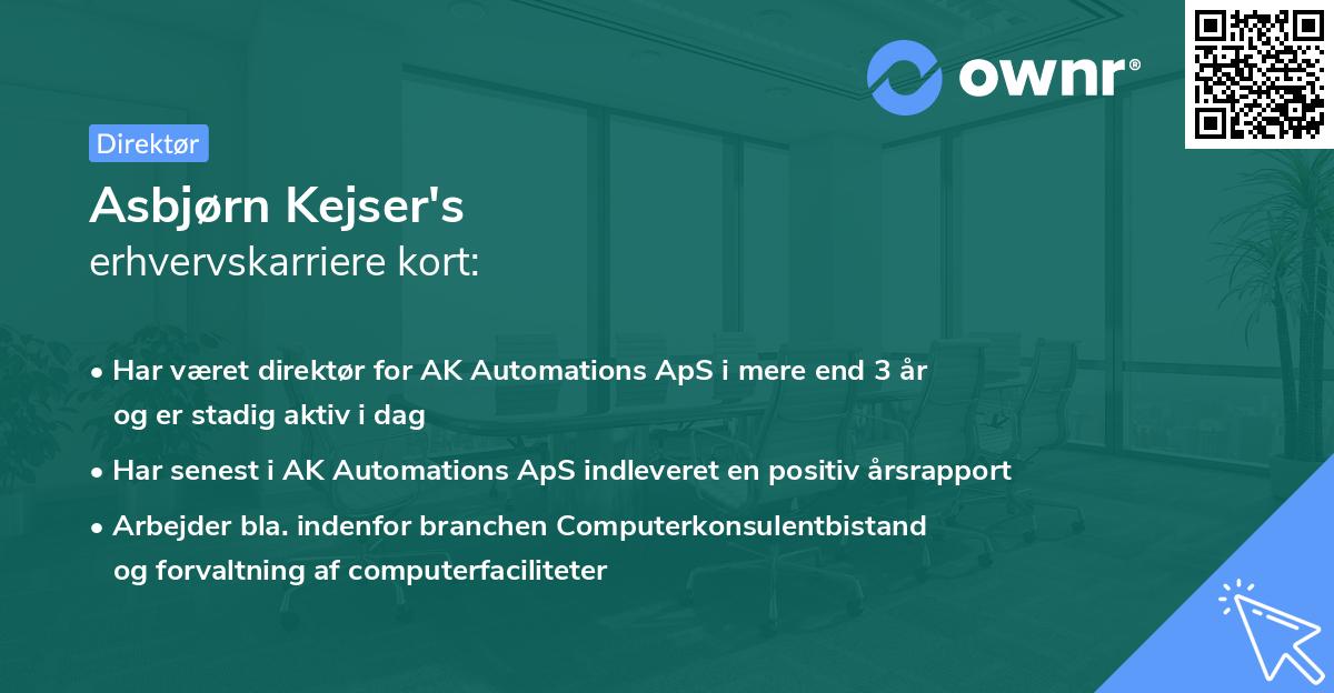 Asbjørn Kejser's erhvervskarriere kort