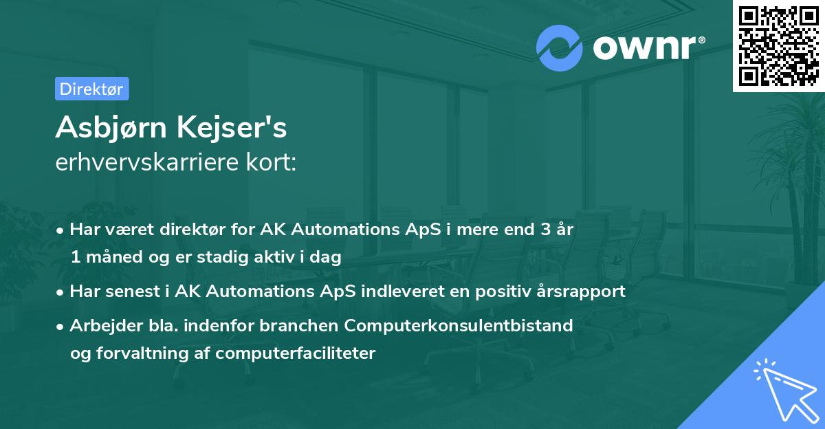 Asbjørn Kejser's erhvervskarriere kort