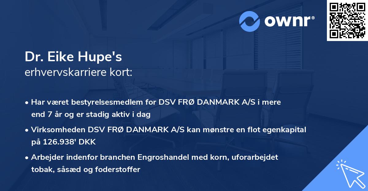 Dr. Eike Hupe's erhvervskarriere kort