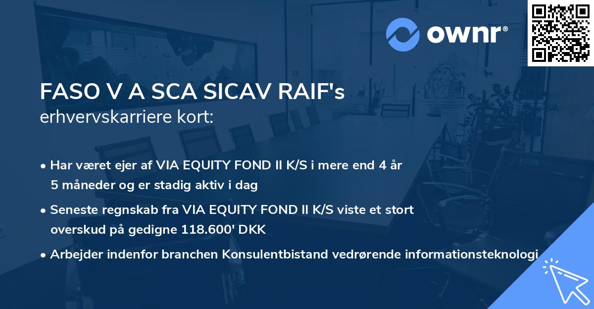 FASO V A SCA SICAV RAIF's erhvervskarriere kort