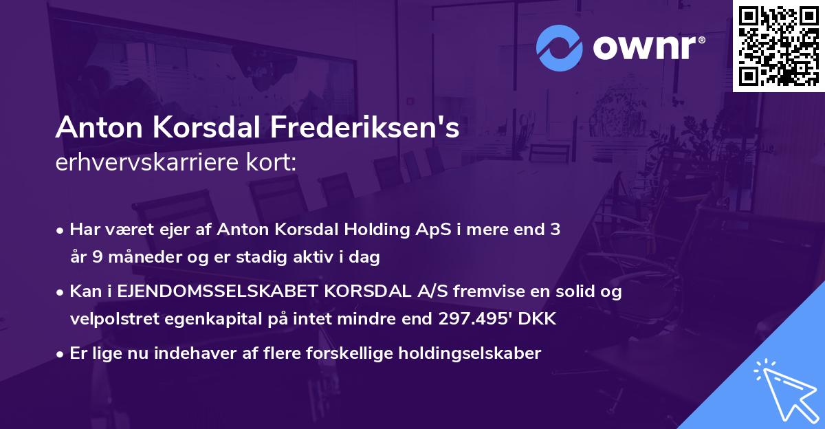 Anton Korsdal Frederiksen's erhvervskarriere kort