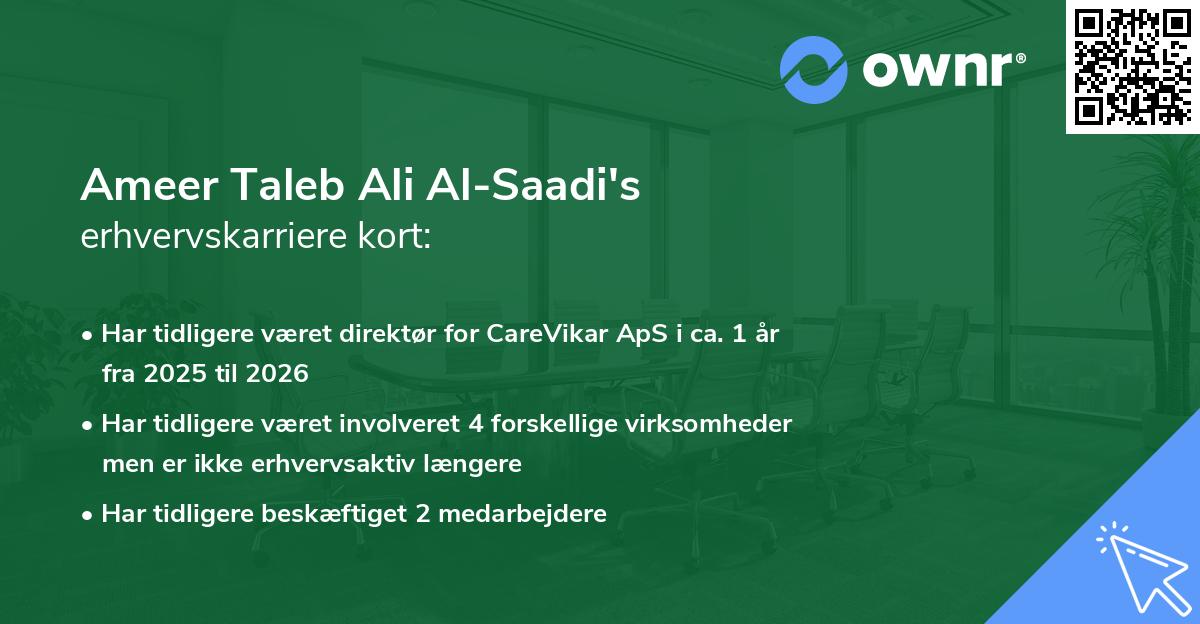 Ameer Taleb Ali Al-Saadi's erhvervskarriere kort