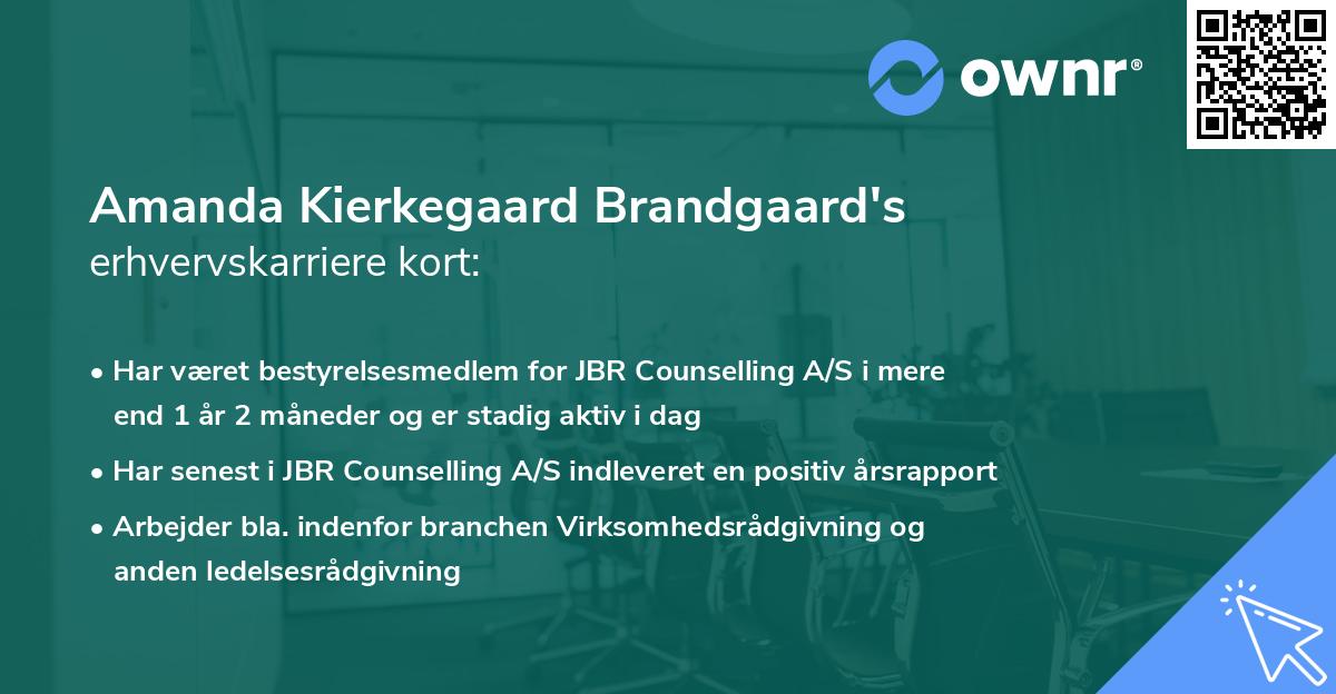 Amanda Kierkegaard Brandgaard's erhvervskarriere kort