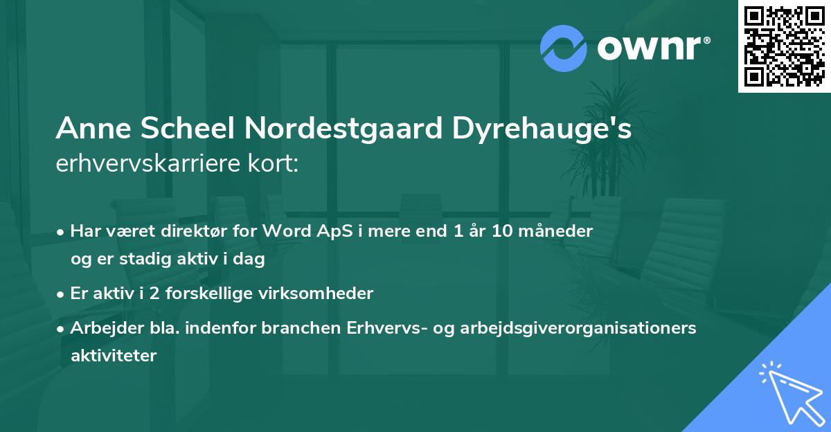 Anne Scheel Nordestgaard Dyrehauge's erhvervskarriere kort