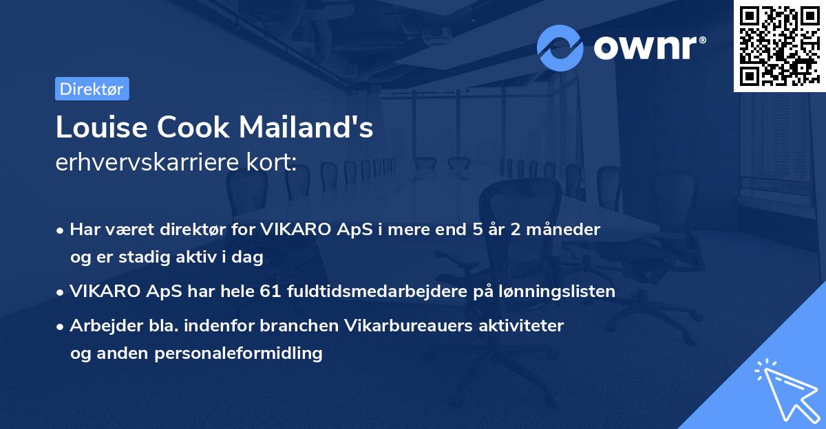 Louise Cook Mailand's erhvervskarriere kort