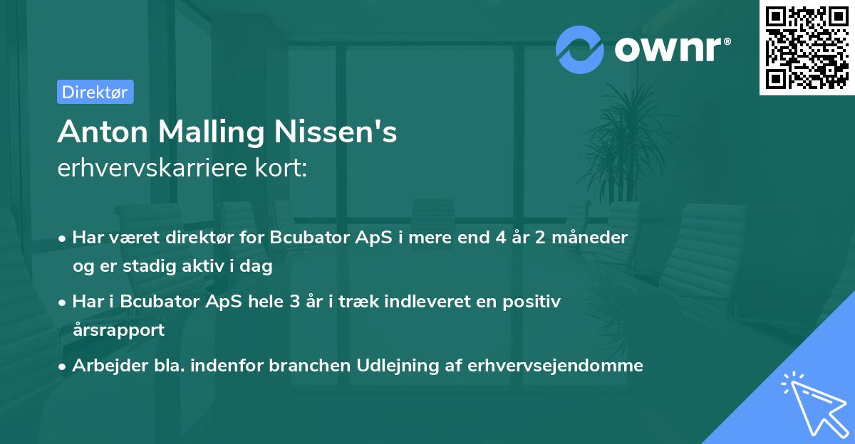 Anton Malling Nissen's erhvervskarriere kort