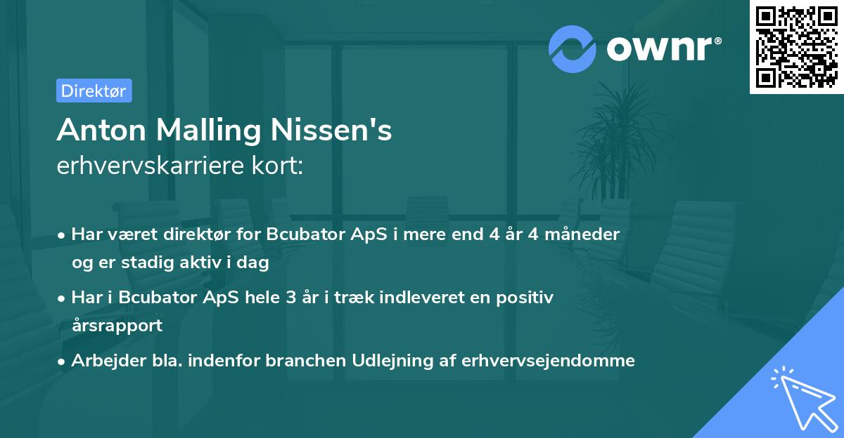 Anton Malling Nissen's erhvervskarriere kort