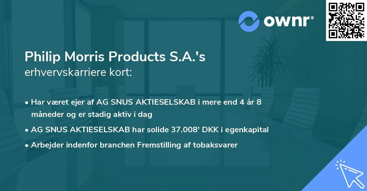 Philip Morris Products S.A.'s erhvervskarriere kort