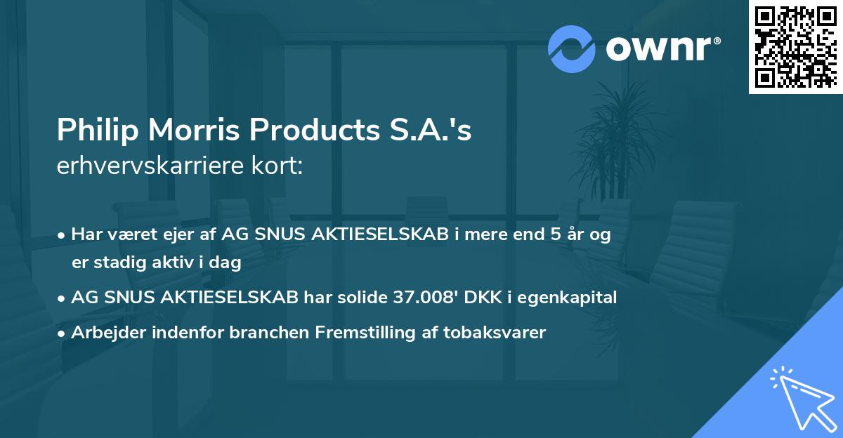 Philip Morris Products S.A.'s erhvervskarriere kort