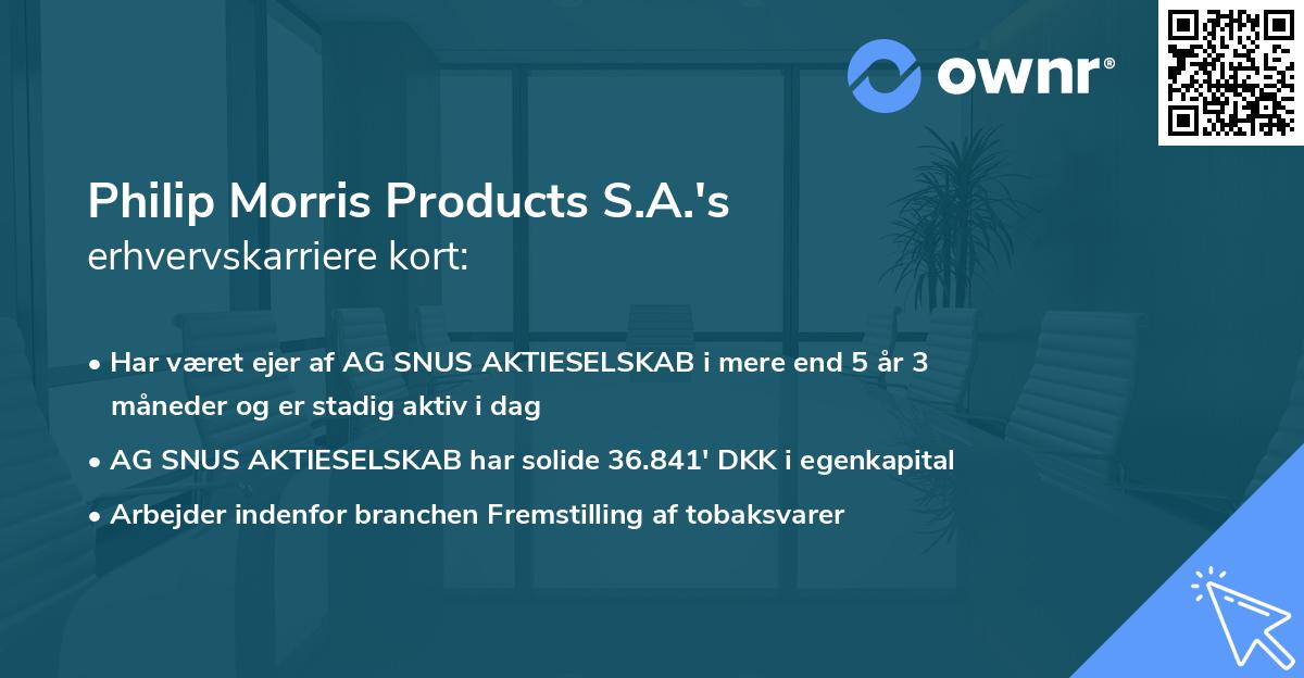 Philip Morris Products S.A.'s erhvervskarriere kort