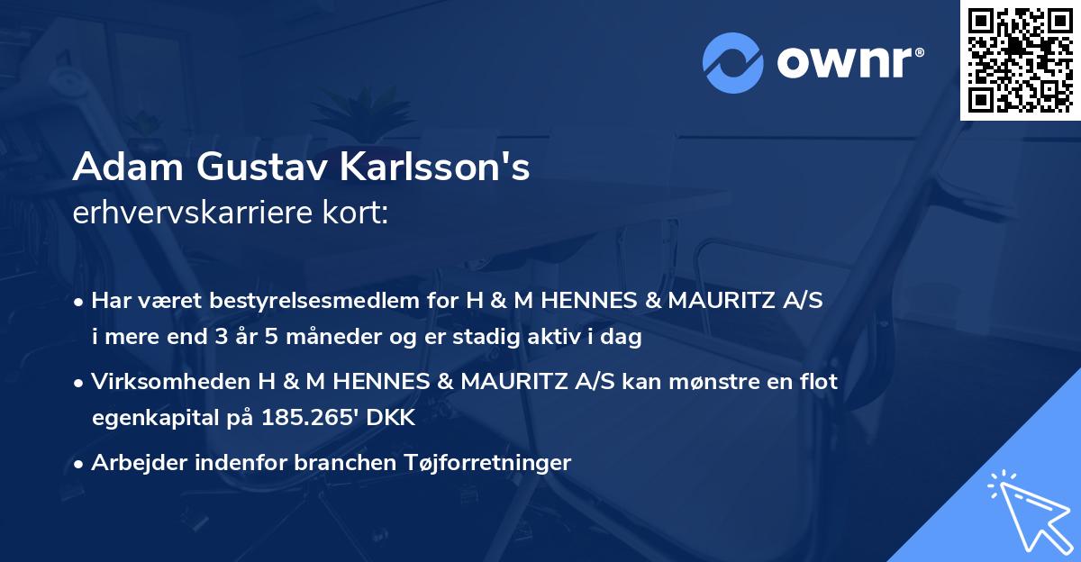 Adam Gustav Karlsson's erhvervskarriere kort