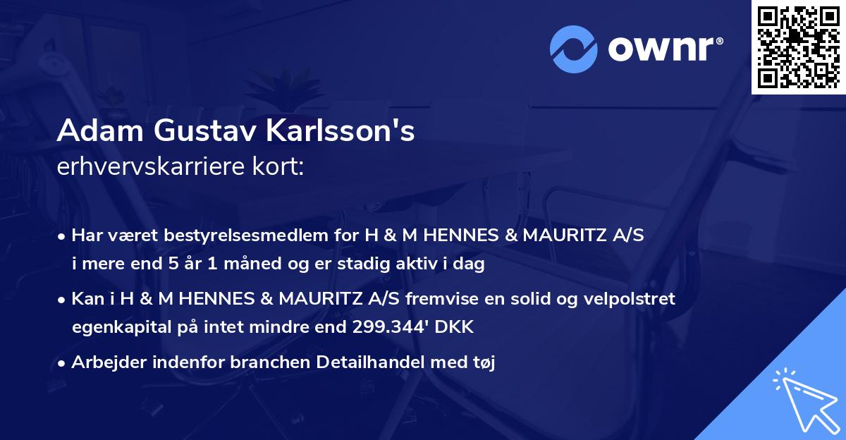 Adam Gustav Karlsson's erhvervskarriere kort