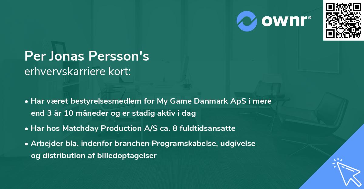 Per Jonas Persson's erhvervskarriere kort