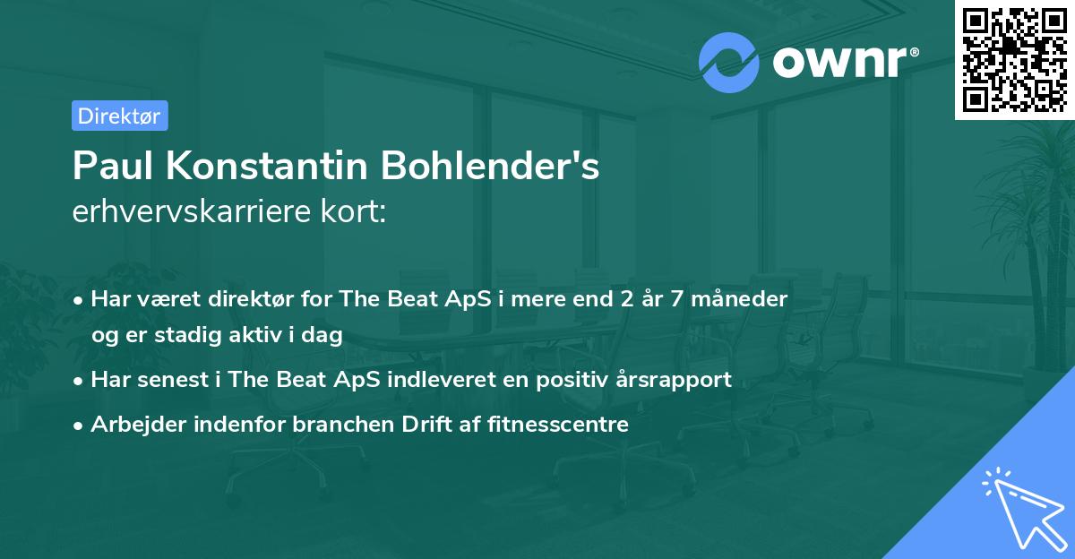 Paul Konstantin Bohlender's erhvervskarriere kort