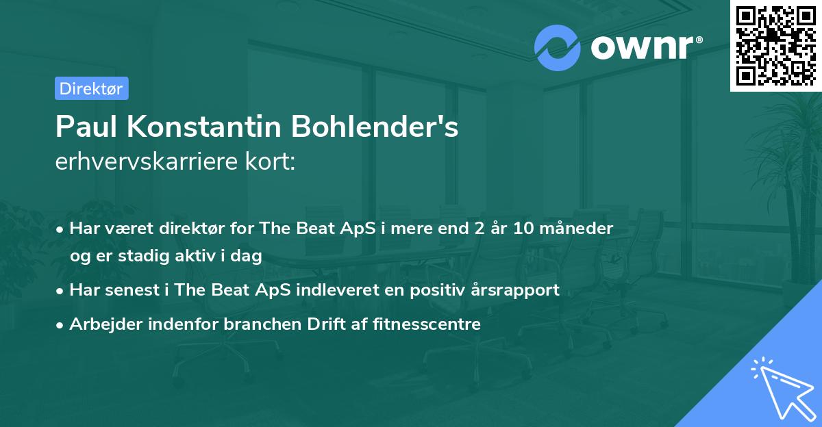 Paul Konstantin Bohlender's erhvervskarriere kort