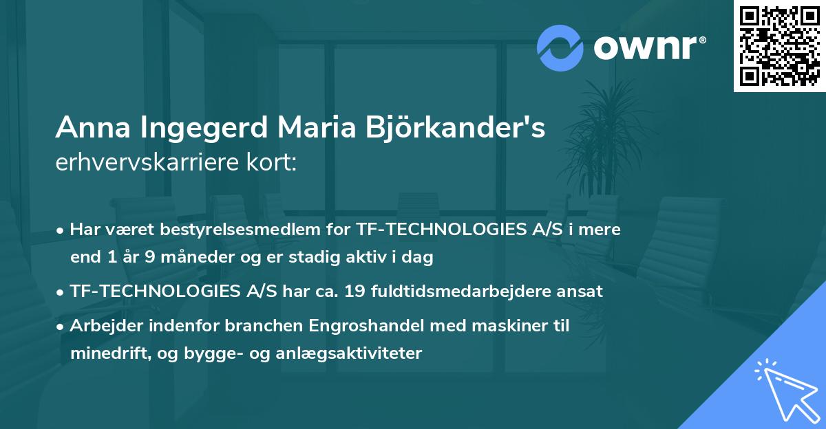 Anna Ingegerd Maria Björkander's erhvervskarriere kort