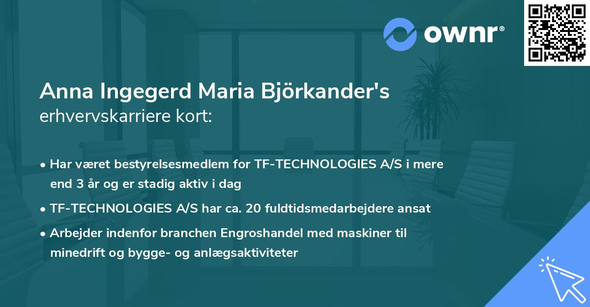 Anna Ingegerd Maria Björkander's erhvervskarriere kort