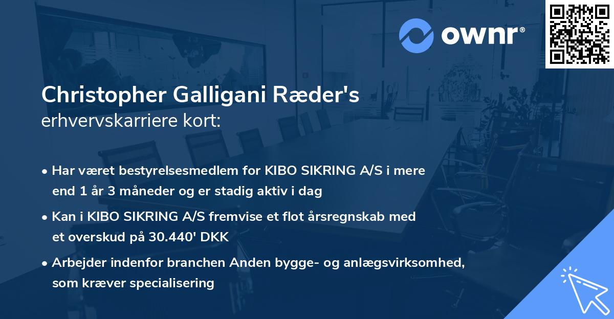 Christopher Galligani Ræder's erhvervskarriere kort