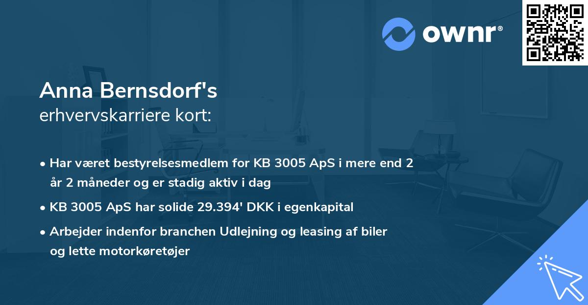 Anna Bernsdorf's erhvervskarriere kort