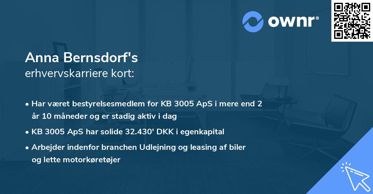 Anna Bernsdorf's erhvervskarriere kort