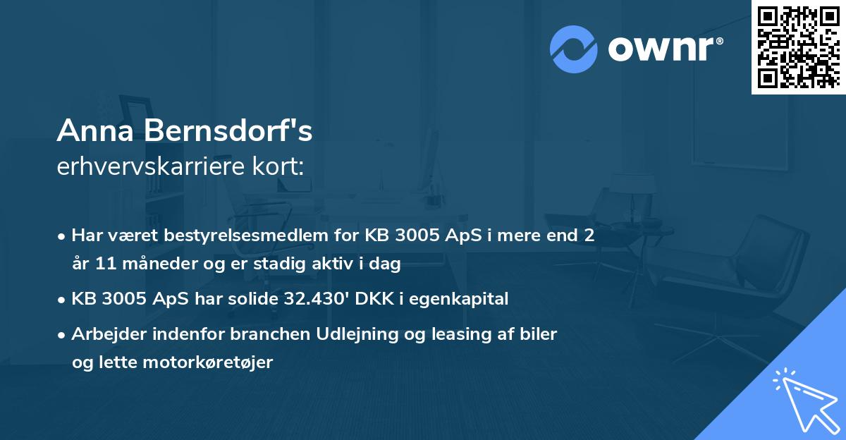 Anna Bernsdorf's erhvervskarriere kort