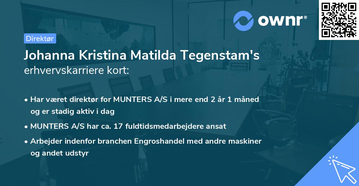 Johanna Kristina Matilda Tegenstam's erhvervskarriere kort
