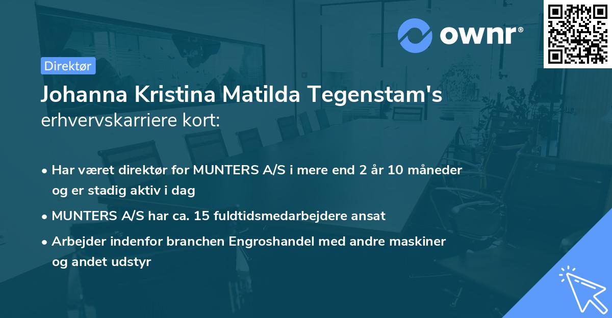 Johanna Kristina Matilda Tegenstam's erhvervskarriere kort