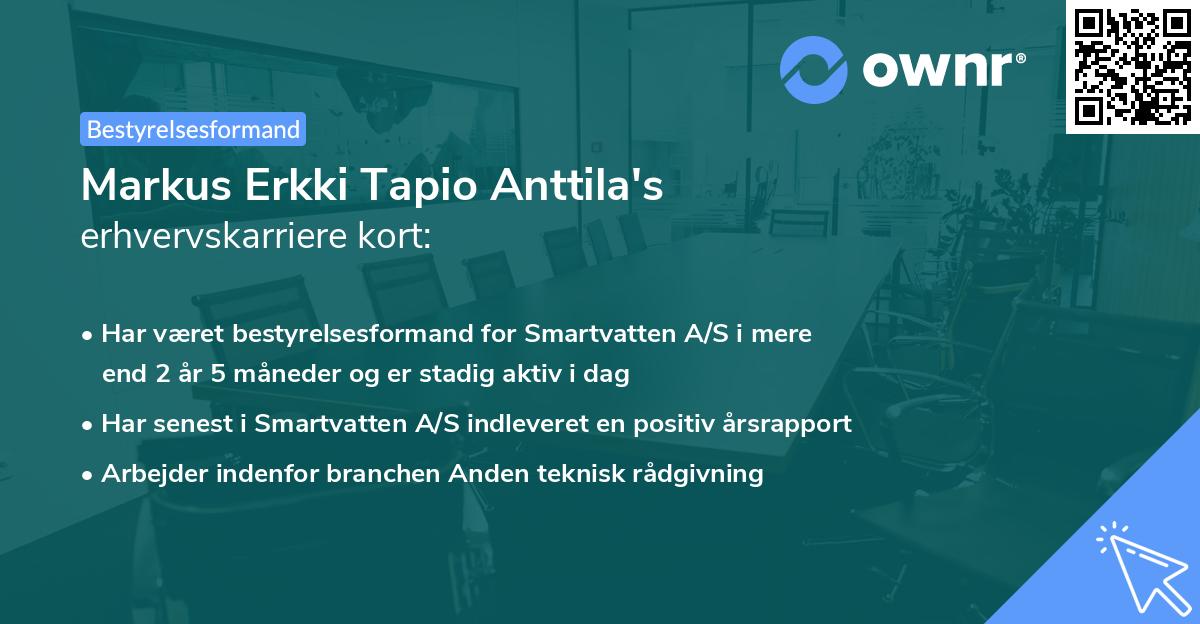 Markus Erkki Tapio Anttila's erhvervskarriere kort