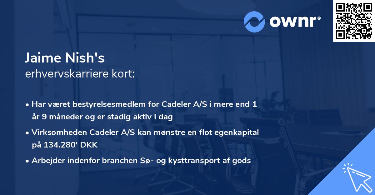 Jaime Nish's erhvervskarriere kort