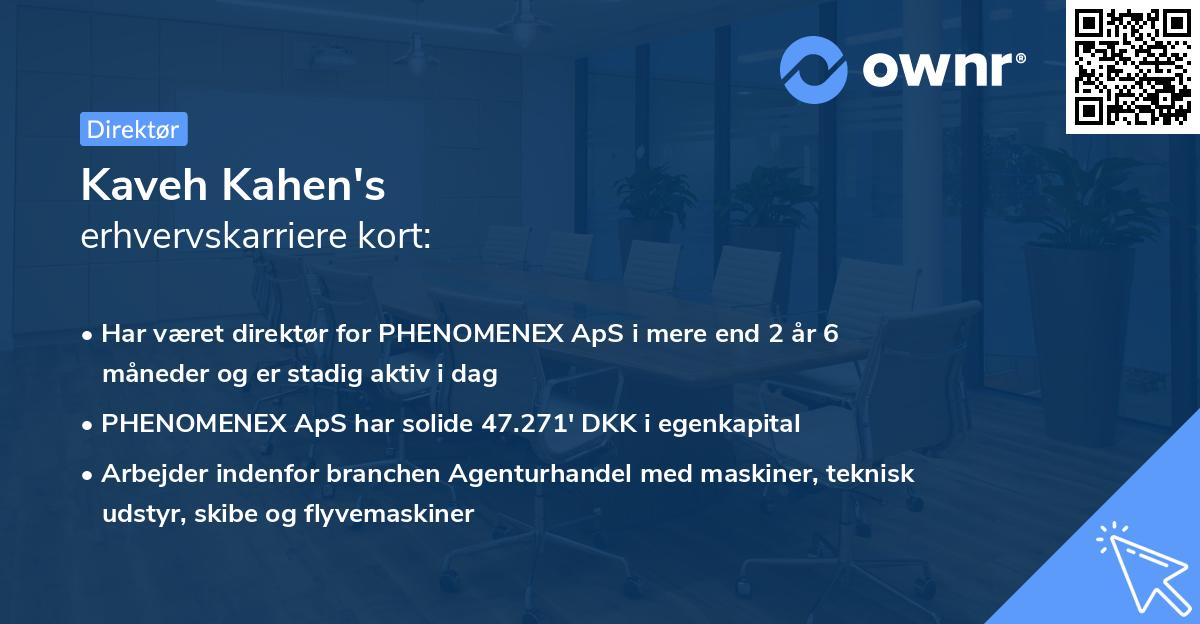 Kaveh Kahen's erhvervskarriere kort