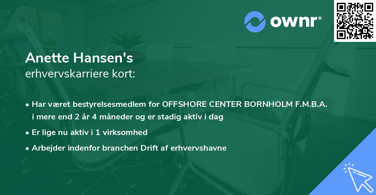 Anette Hansen's erhvervskarriere kort