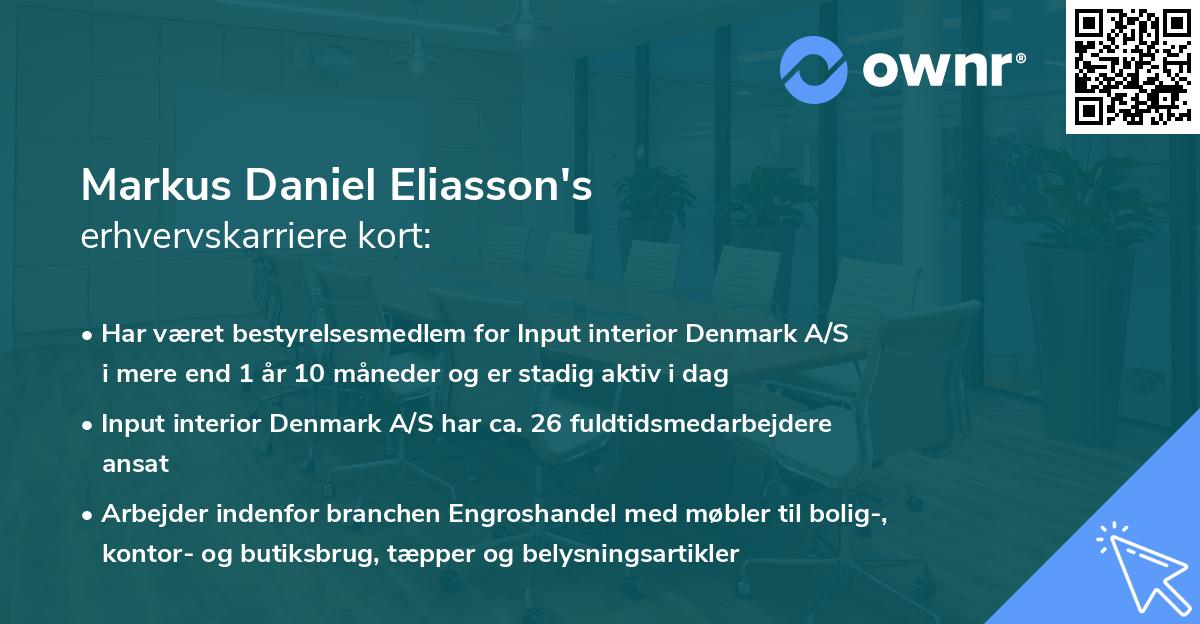 Markus Daniel Eliasson's erhvervskarriere kort