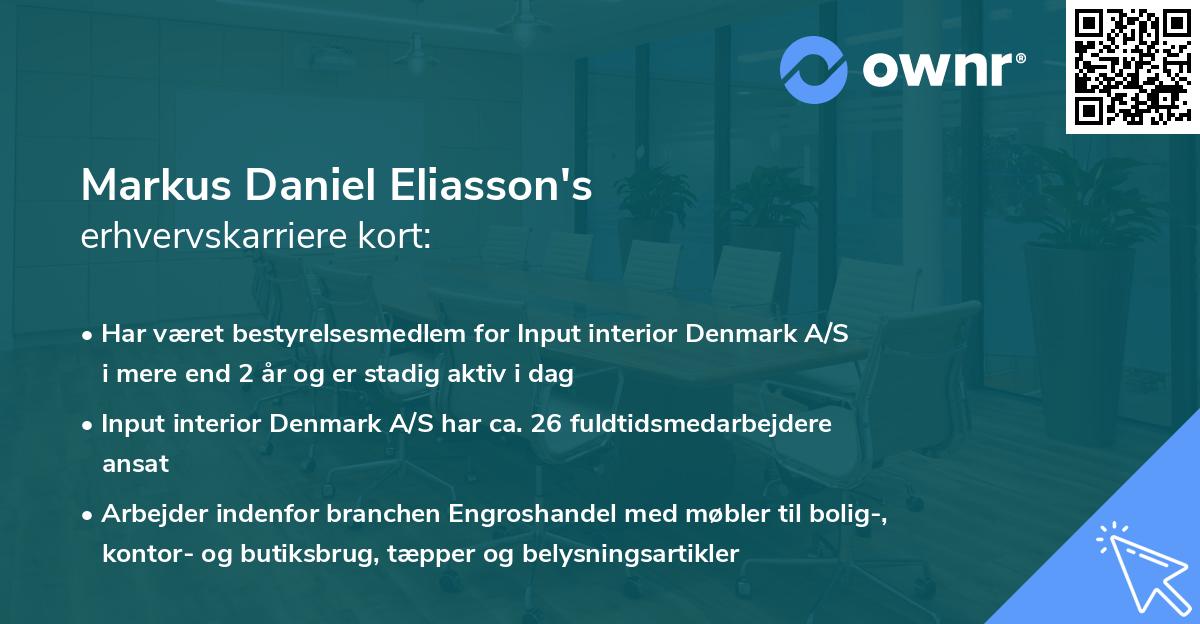 Markus Daniel Eliasson's erhvervskarriere kort