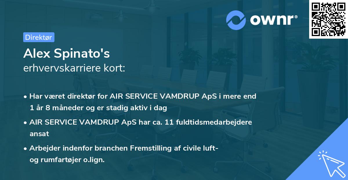 Alex Spinato's erhvervskarriere kort