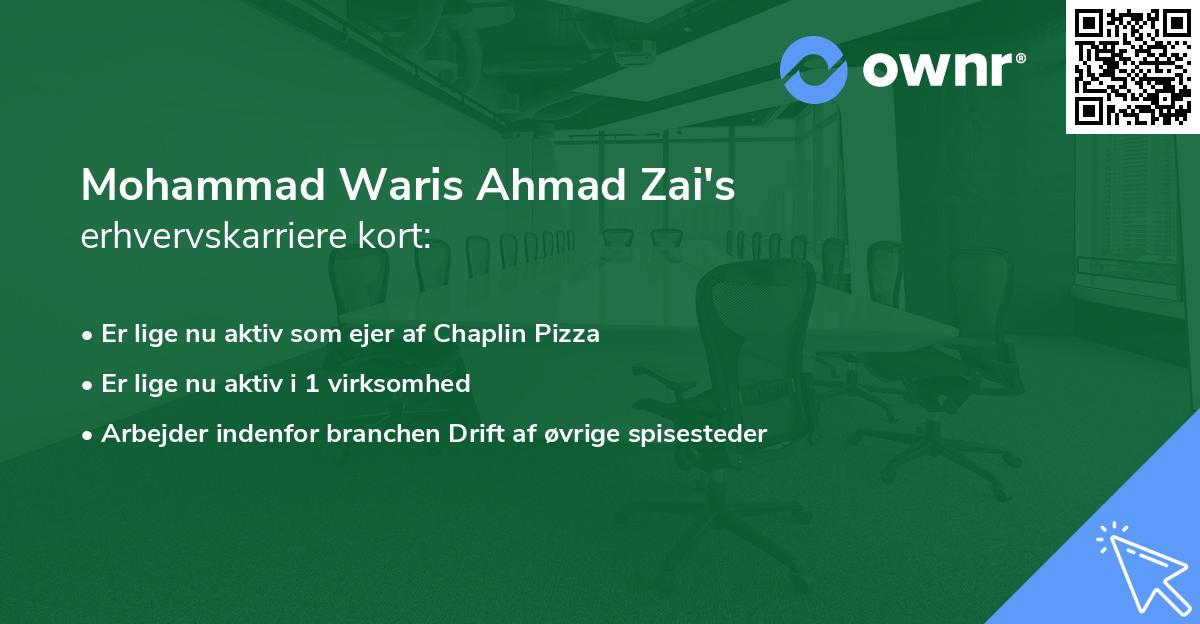 Mohammad Waris Ahmad Zai's erhvervskarriere kort