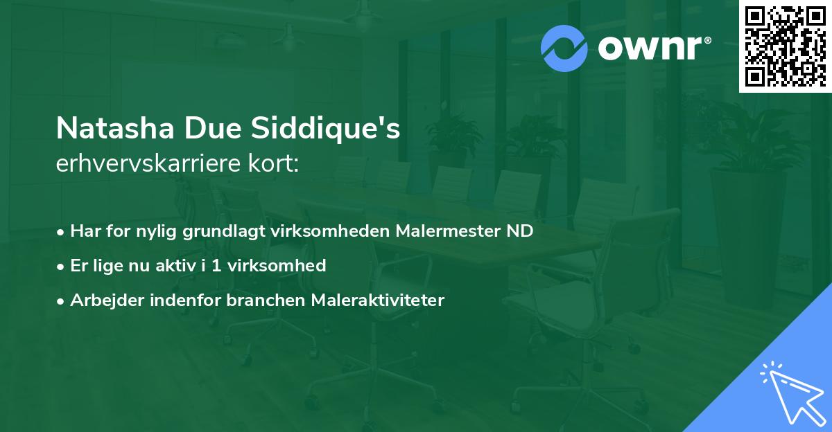 Natasha Due Siddique's erhvervskarriere kort