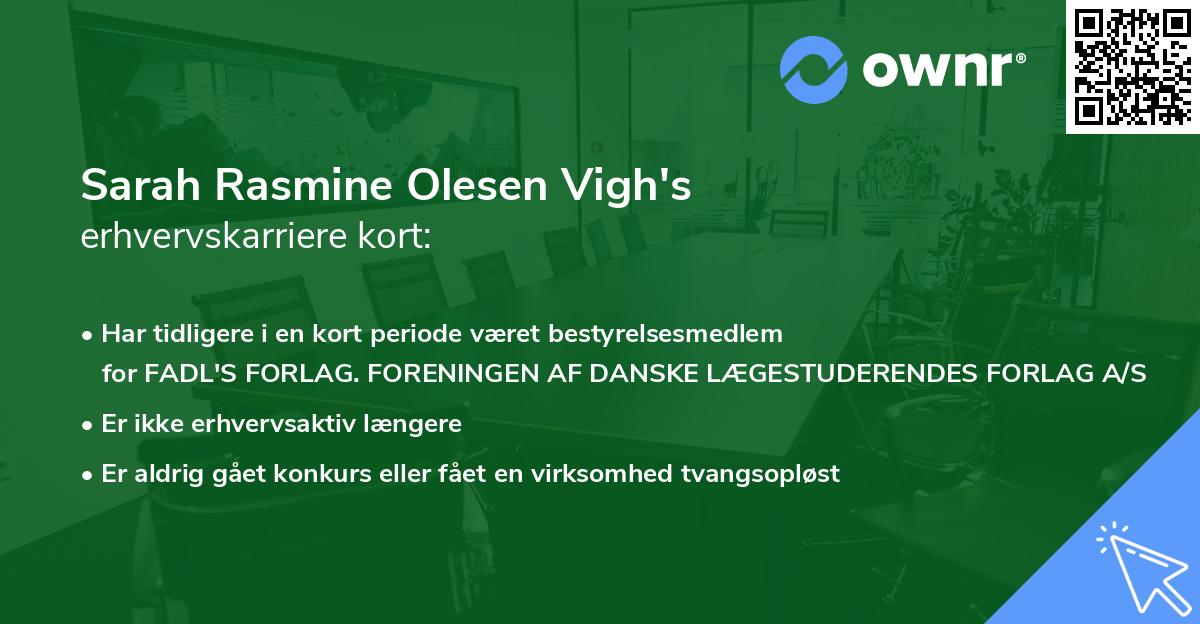Sarah Rasmine Olesen Vigh's erhvervskarriere kort
