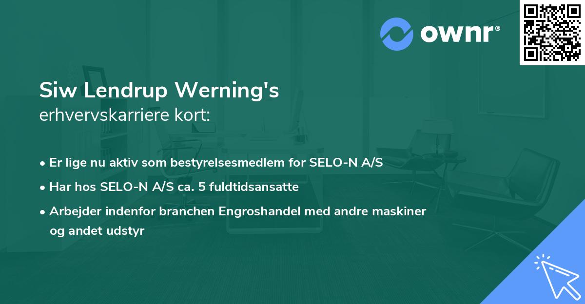 Siw Lendrup Werning's erhvervskarriere kort