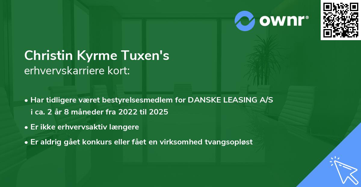 Christin Kyrme Tuxen's erhvervskarriere kort