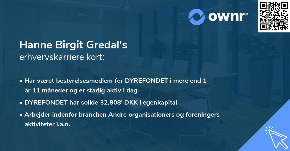 Hanne Birgit Gredal's erhvervskarriere kort