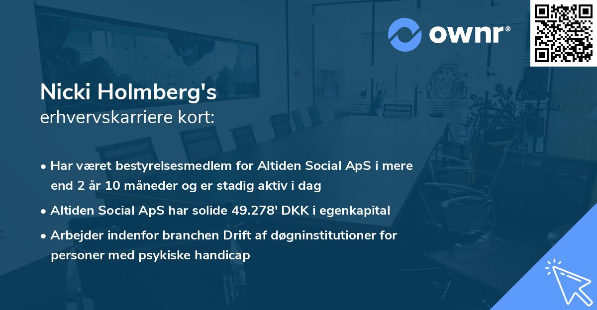 Nicki Holmberg's erhvervskarriere kort