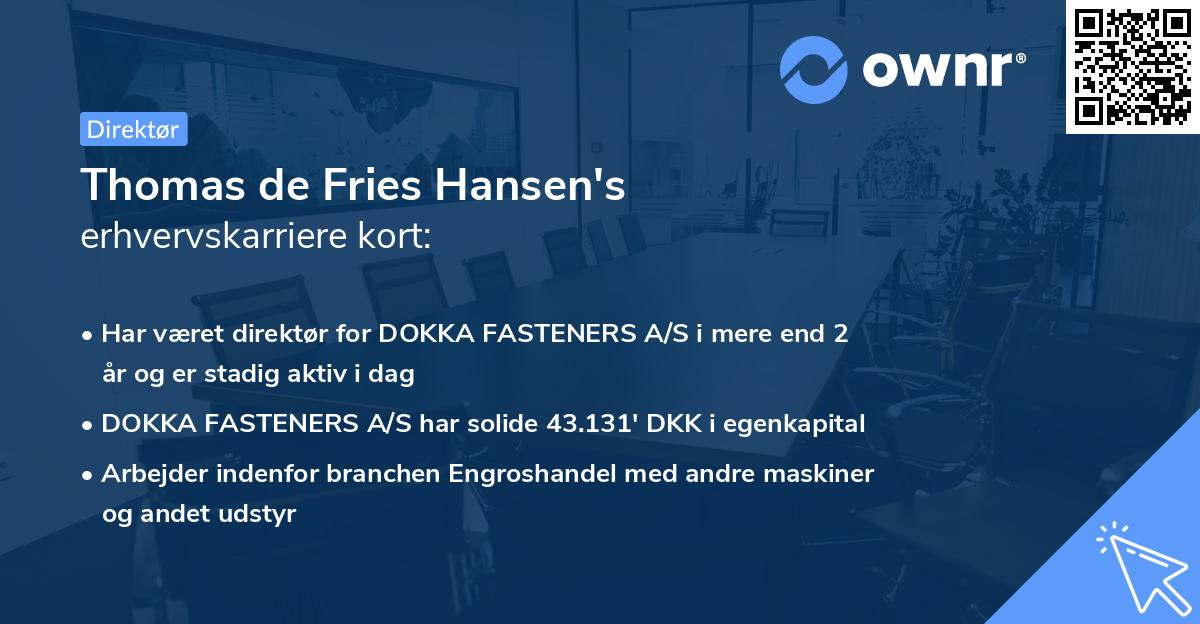 Thomas de Fries Hansen's erhvervskarriere kort
