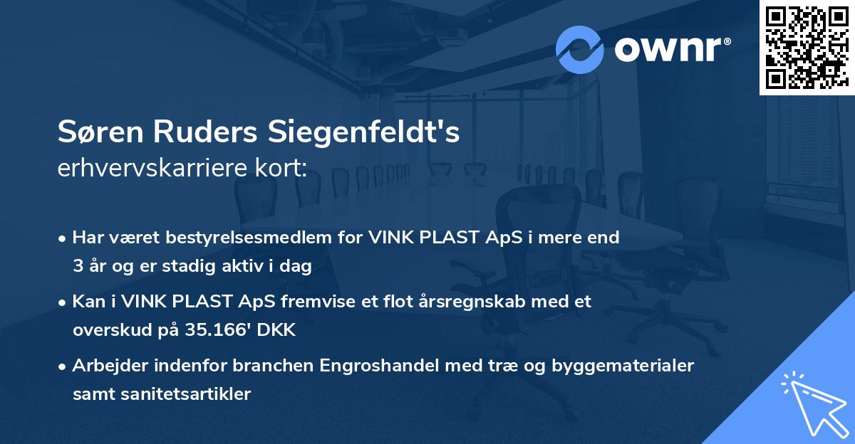 Søren Ruders Siegenfeldt's erhvervskarriere kort