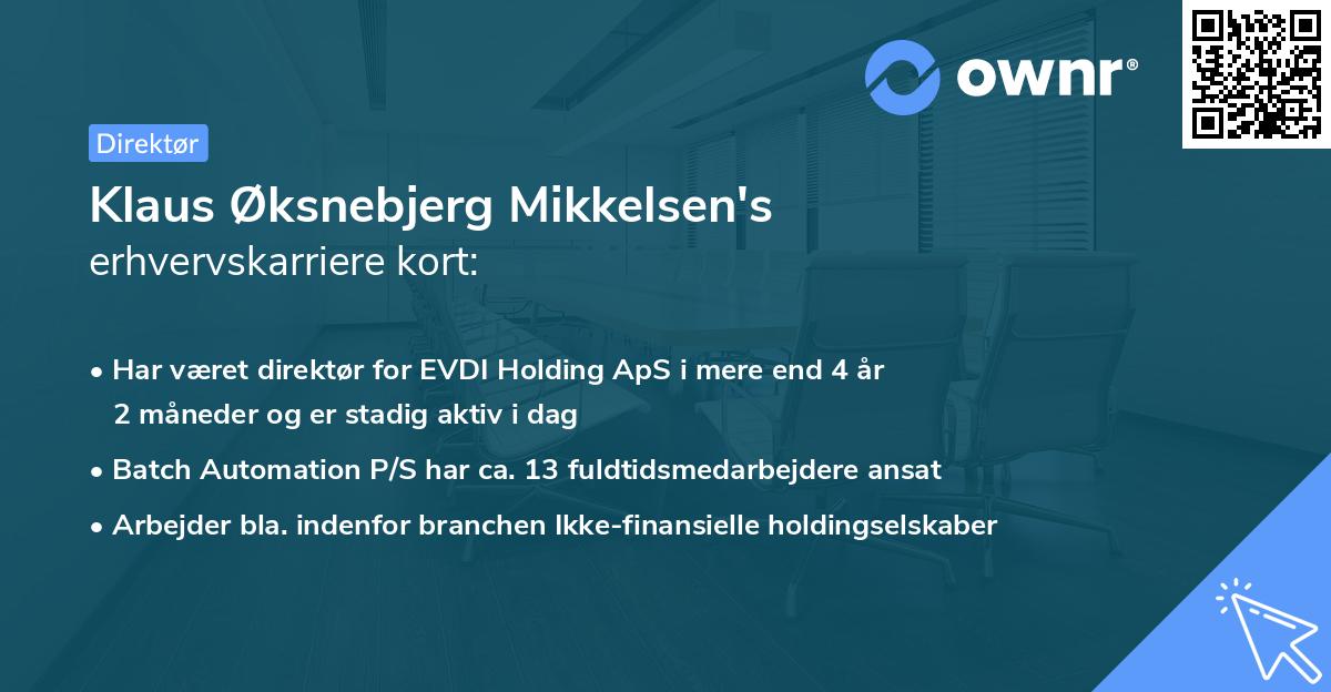Klaus Øksnebjerg Mikkelsen's erhvervskarriere kort